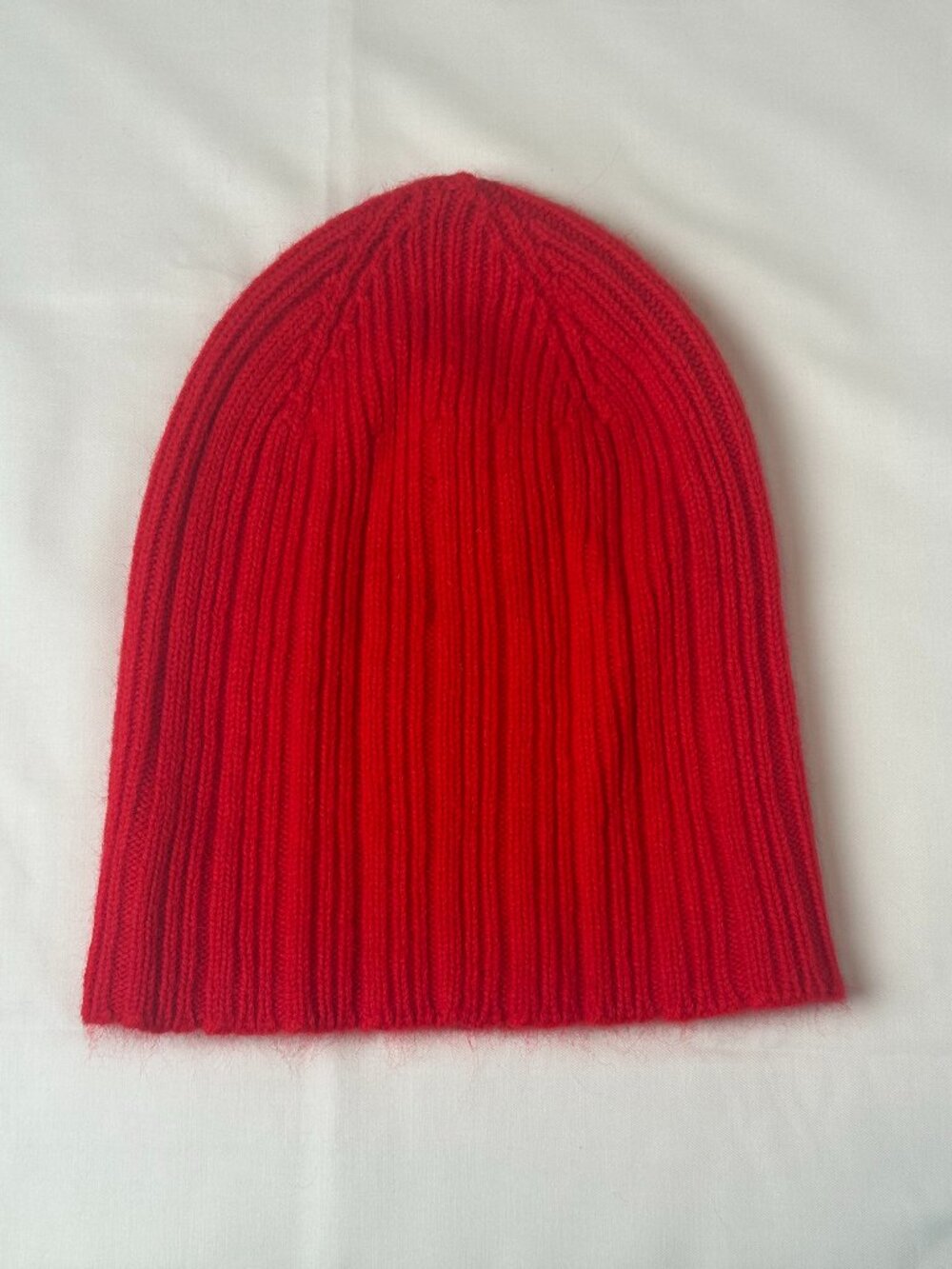 Drake’s Red Angora Lambswool Ribbed Knit Beanie Made in Scotland